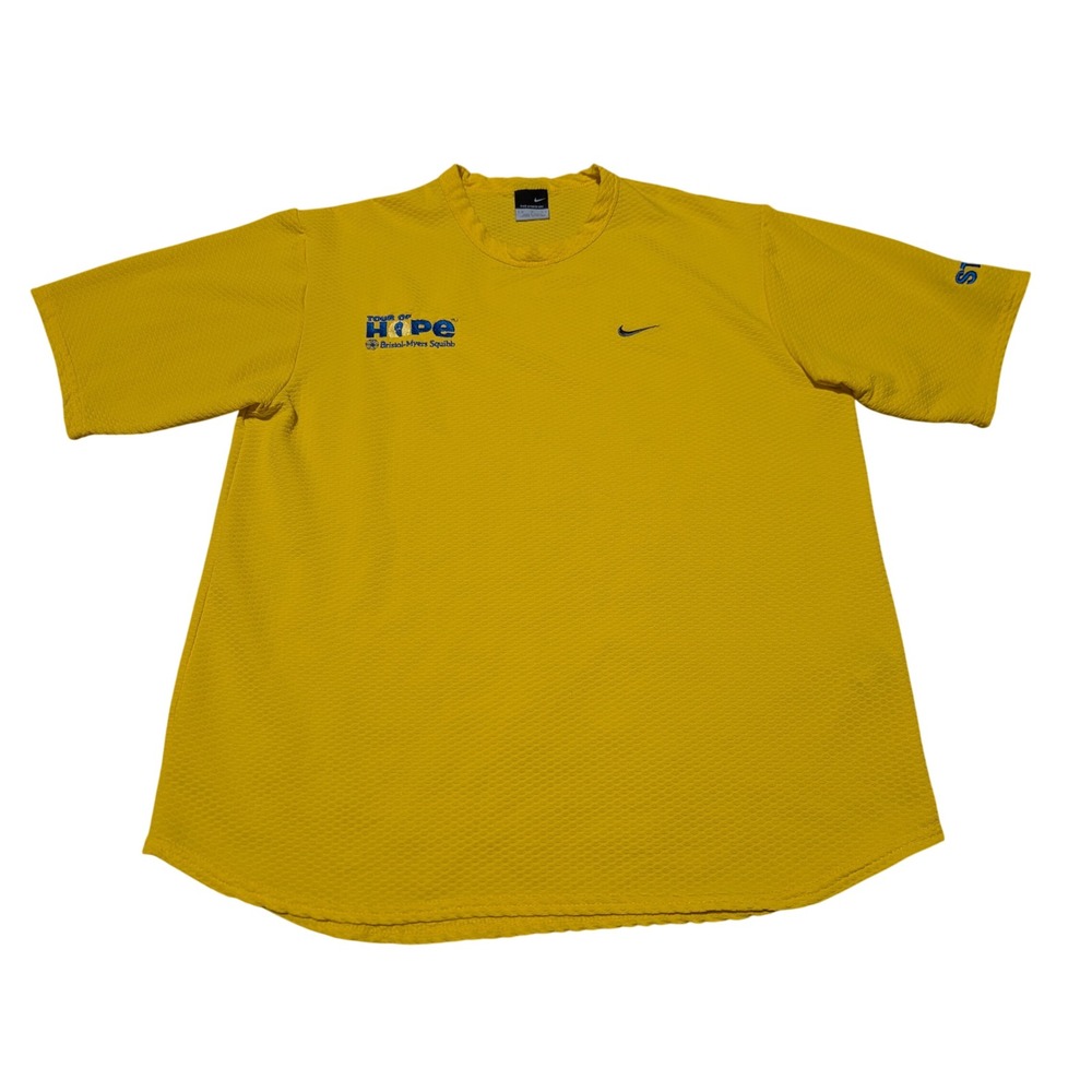 Nike Shirt Mens M Yellow Sphere Dry Tour of Hope Staff Honeycomb Performance Tee